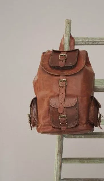 20" Large Genuine Leather Back Pack Rucksack Travel Bag For Men's and Women's.