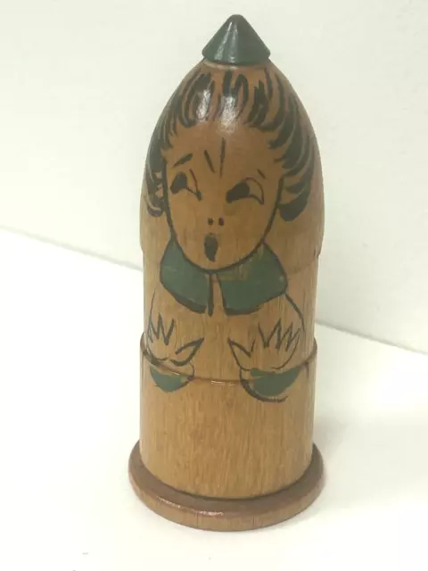 ETUI figural Sewing kit wood bullet Needle Case  antique