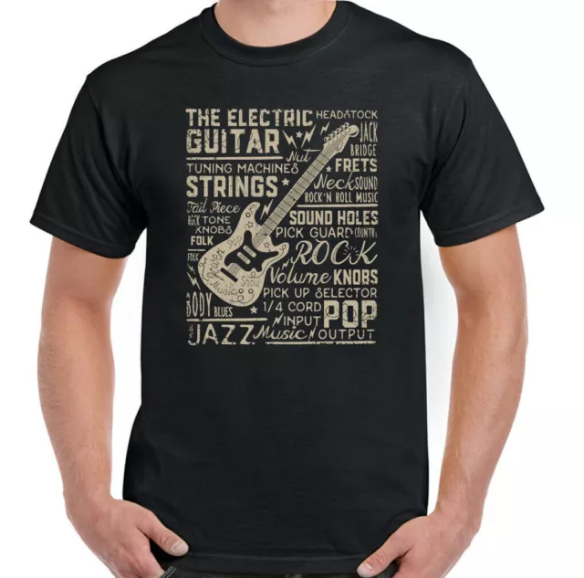 Guitar T-Shirt Mens Funny Guitarist Electric Acoustic Bass Amp Rock Music Text