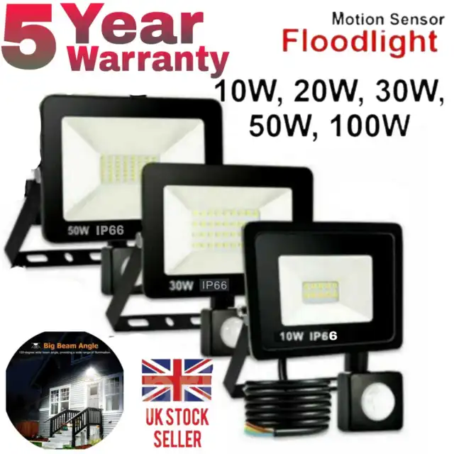 Led Floodlight Outdoor Security Light Flood Garden Motion Sensor Pir Lights 100W