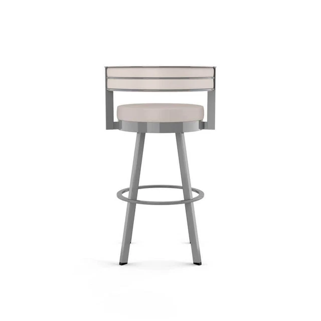 Amisco Bar Stool 26" Cream Faux Leather Glossy Grey Metal Swivel w/ Foot Rest