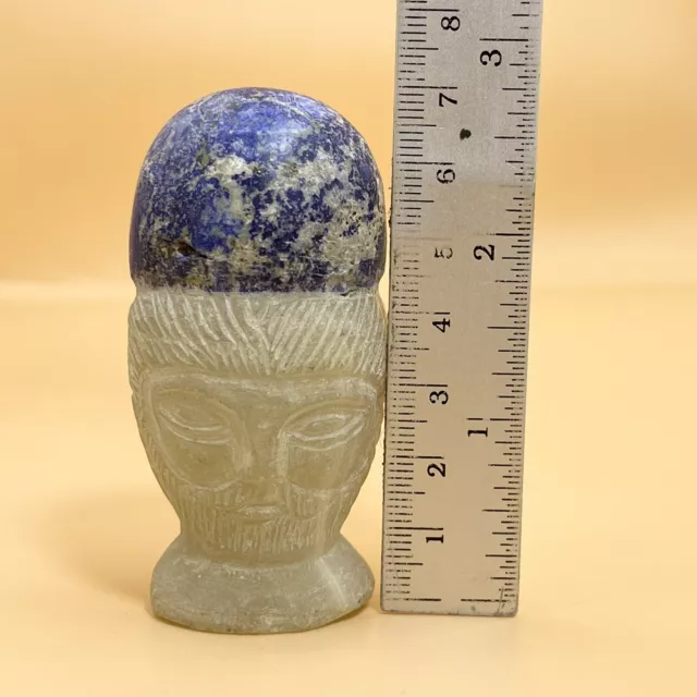 Wonderful Old Roman Agate Stone With Lapis Lazuli Head Carved King Bust 2