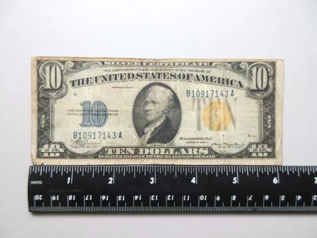 1934 A Ten Dollar $10 Silver Certificate Yellow Seal