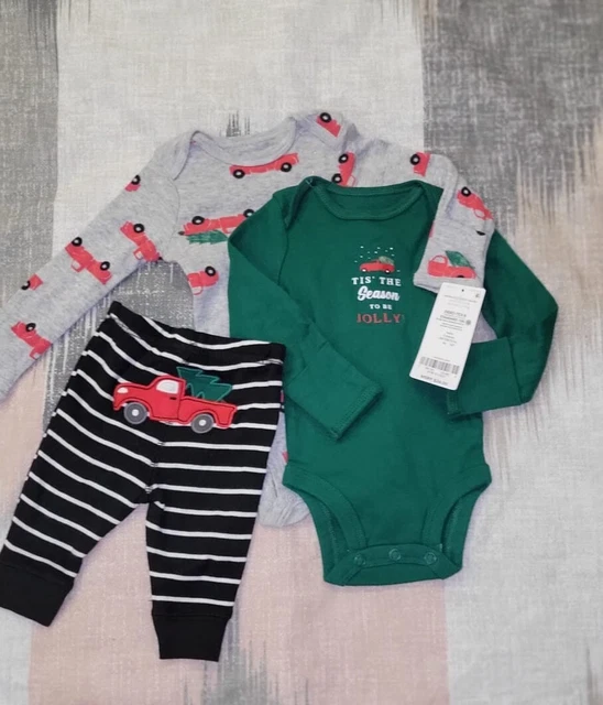 Carters Set 3Pc Holiday Baby Boy Sz Nb Multicolor Its The Season To Be Holly New