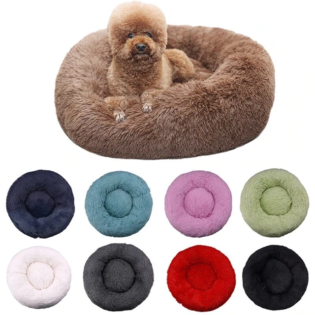 Donut Plush Pet Dog Cat Bed Fluffy Soft Warm Calming Bed Sleeping Kennel Nest