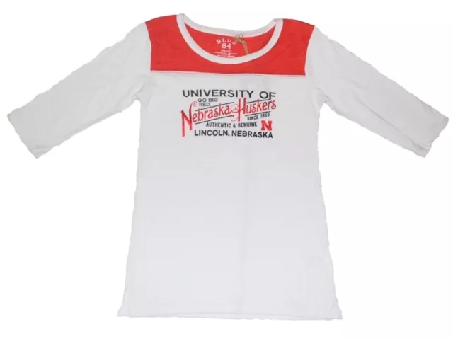 Nebraska Cornhuskers Blue 84 Mujeres Blanco Rojo Tri-Blend Medio Manga Camiseta