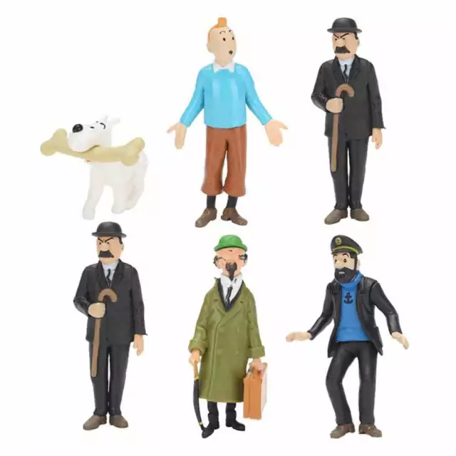 6Pcs The Adventures of Tintin Snowy Captain Haddock Thompson Figure Toy Gift