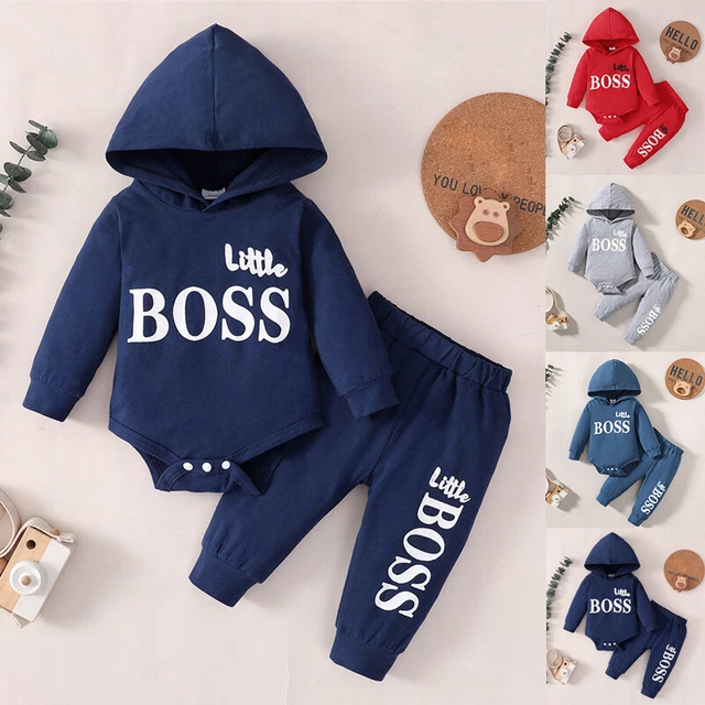 Little Boss Baby Boys Hooded Bodysuit Romper Pants Tracksuit Outfit Set Clothes