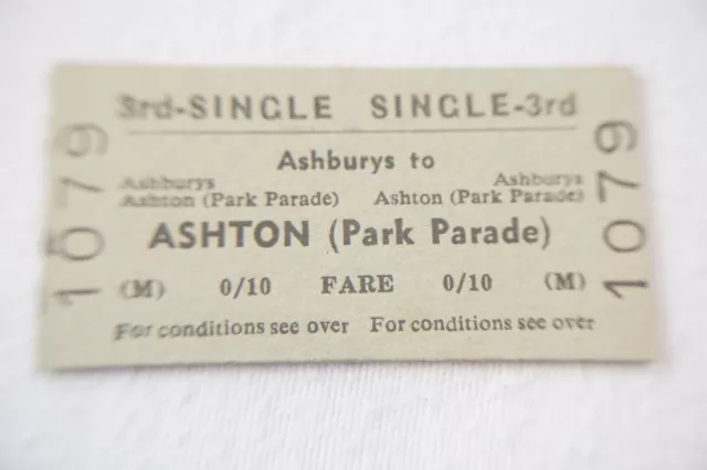 Ashburys to Ashton Park Parade British Rail Railway Train Ticket
