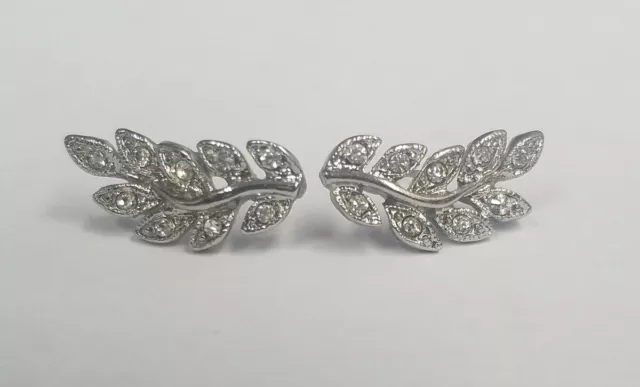 Express Silver Cubic Zirconia CZ Leaf Earrings 2 cm x .8 cm