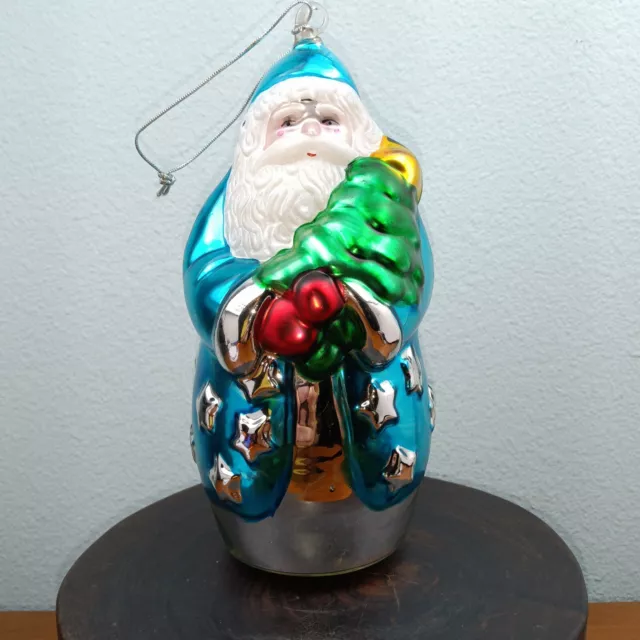 Vtg. Dept 56 Starry Santa #7745-3 Mercury Glass Hand Painted/Blown 9" Ornament