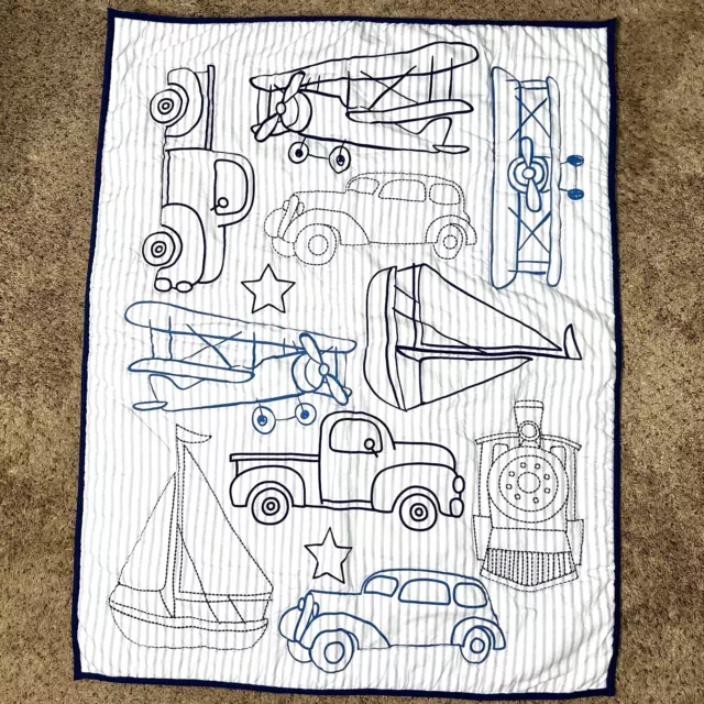 RARE CIRCO Blue White Automobile Theme Cars Airplane Crib baby Blanket Comforter