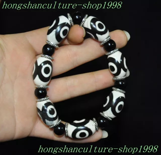 4.6" Chinese Ancient natural agate carved exorcism amulet Bracelet hand chain