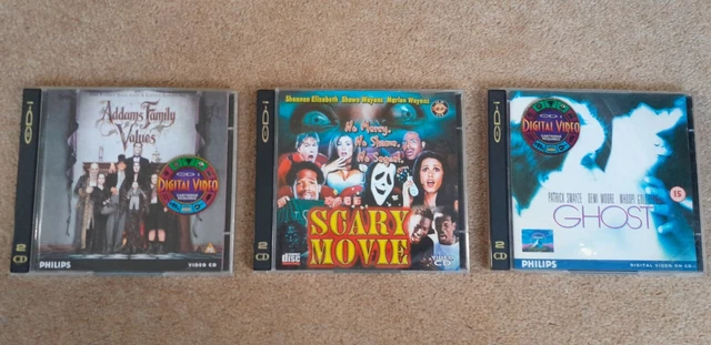 3x PHILIPS CDi VCD FILM DISCS SCARY MOVIE GHOST ADDAMS FAMILY VALUES   2x DISCS
