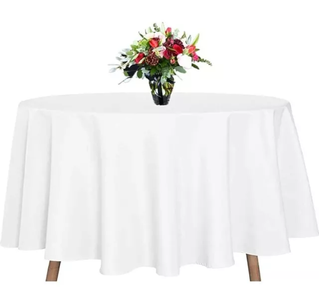 6 Packs White Round Tablecloth -90inch, 100% Polyester Table Cover for Wedding
