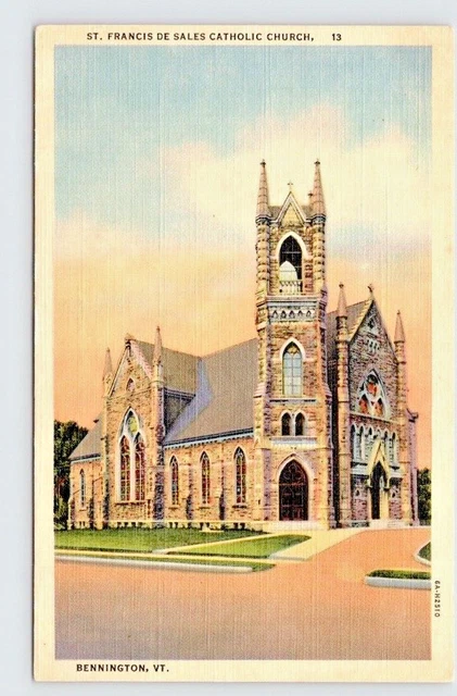 Postcard VT, Bennington St Francis de Sales Catholic Church Linen Unposted