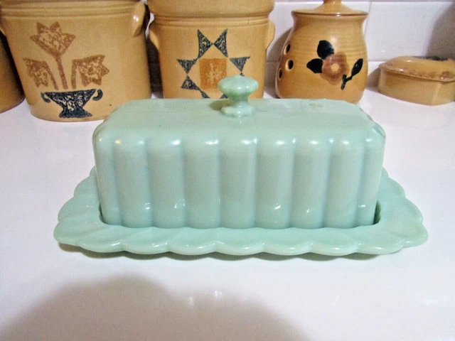 Pioneer Woman BUTTER DISH JADE JADEITE MILK GLASS WITH LID
