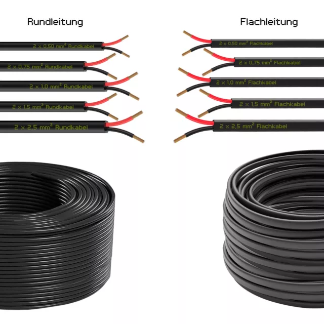 Fahrzeugleitung Auto KFZ 2x 0,50 ,0,75 1,0 1,5 2,5 mm² 2 Polig Adrig Rund Flach