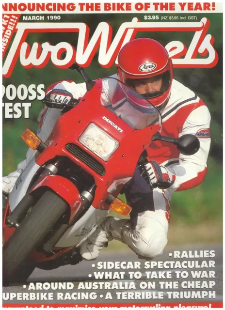 TWO WHEELS motorcycle magazine March 1990 Bike of the Year Yamaha FZR1000W Ducat