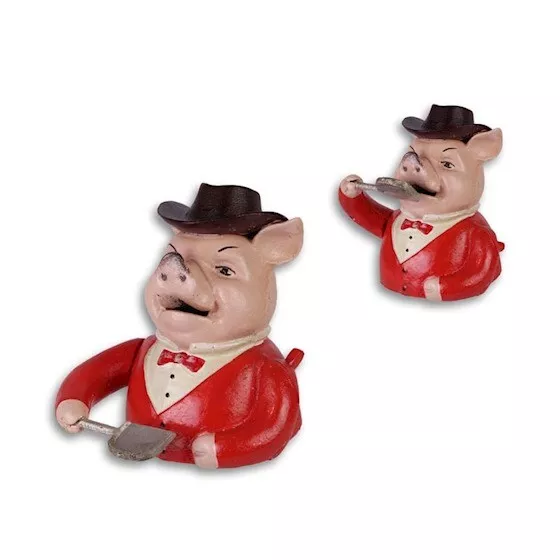 9973769 Eisenguss Figur Spardose mechanisch Schwein Mister Pig 16x15x16cm