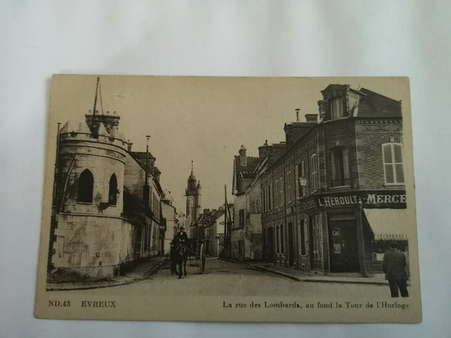 CPA EVREUX Mercerie Heroult rue des Lombards + attelage cheval dept-27