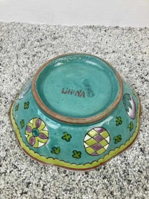 Antique Chinese Tongzhi Turquoise Painted Porcelain Scalloped Edge Bowl China