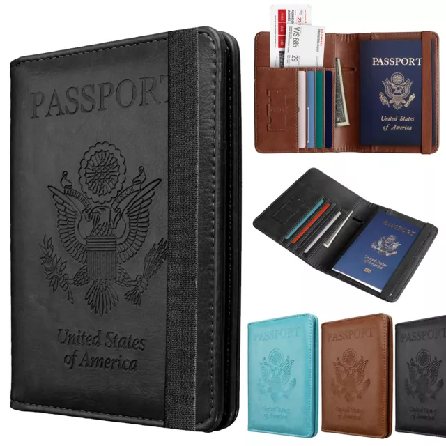 USA Travel Passport ID Card Wallet Holder Cover RFID Blocking Leather Purse Case