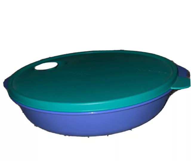 Tupperware Crystal Wave Divided Plate Dish & Vented Lid 3284  10" Blue Green