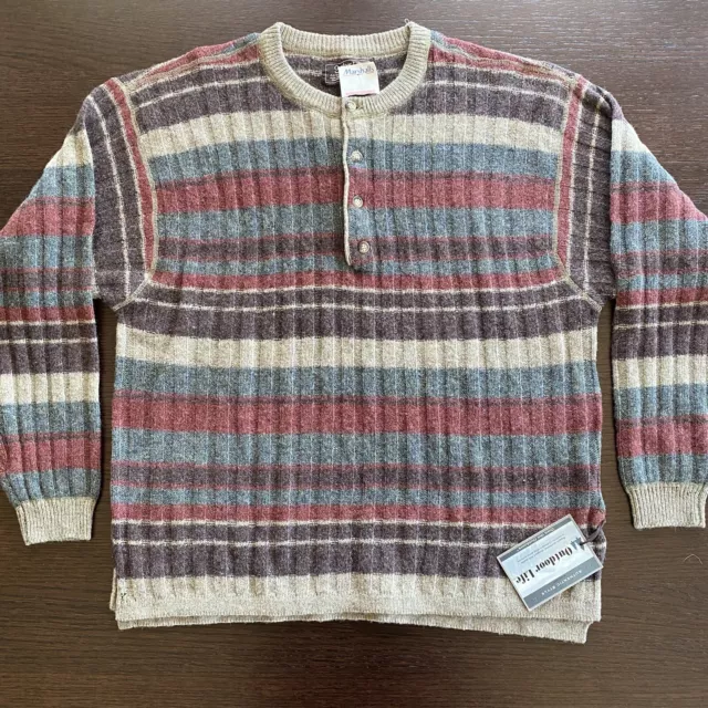 Vintage NWT 100% Shetland Wool Oversized Medium Sweater Striped Outdoor Life