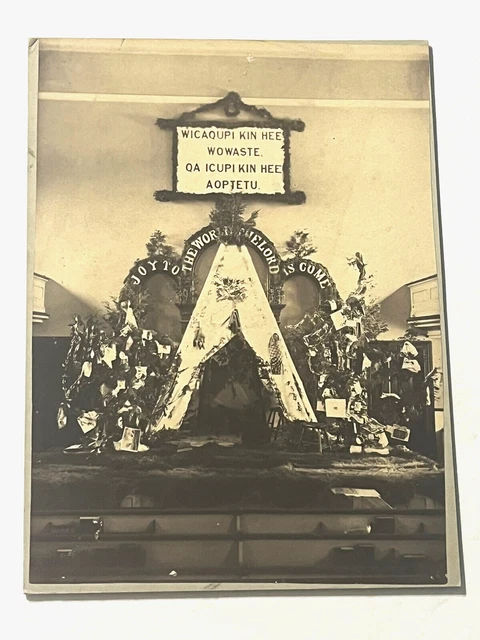 c 1900 Dakota Sioux Indian Photo Interior Church Christmas Display Teepee-Trees