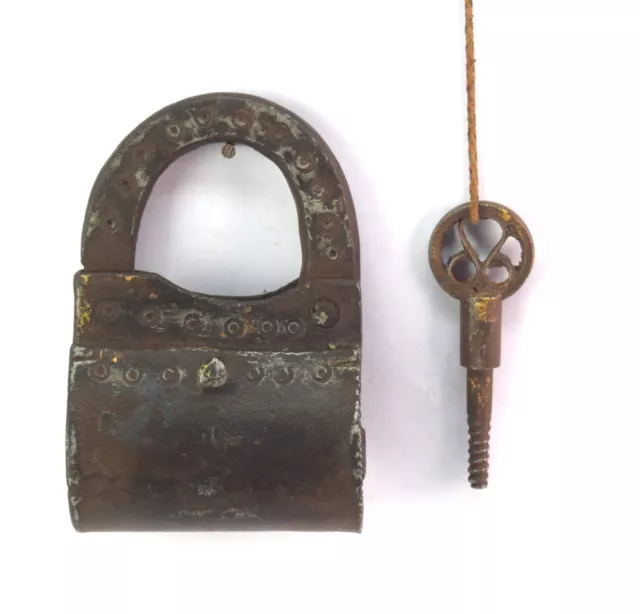 Old Antique Hand Forged Unique Shape Screw Type Iron Padlock. G2-36