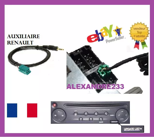 Câble MP3 HD AUX Premium Renault Clio 2 Clio 3 Megane Espace Laguna Scenic