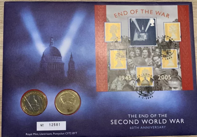 60th ANNIVERSARY  END OF THE SECOND WORLD WAR. £2 POUND COVER. 2005 ROYAL MINT.