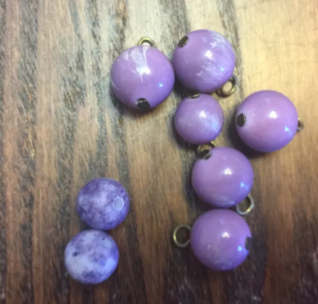 Vintage Mixed Purple Tye Dye Rounds & Silver Splatter Lucite Brass Drops Lot