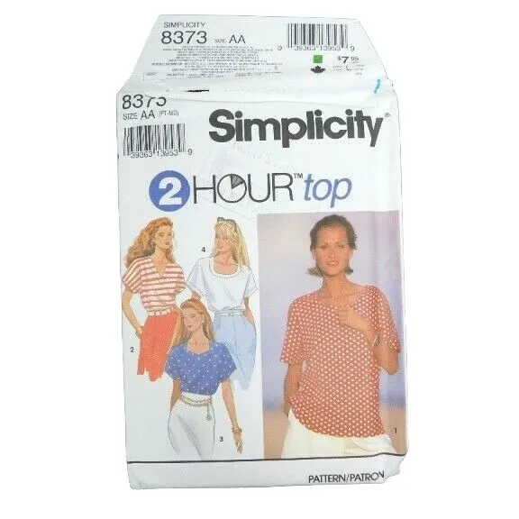 Simplicity 8373 Misses Top Sewing Pattern Size PT Med Uncut Pullover 2 Hour