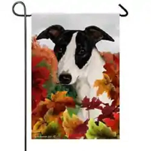 Fall Garden Flag (TB) - Black and White Whippet 130621
