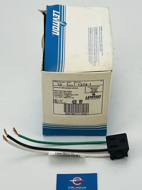 New! LEVITON 1374-1  Snap-In Grounding Device Receptacle Black Box of 10