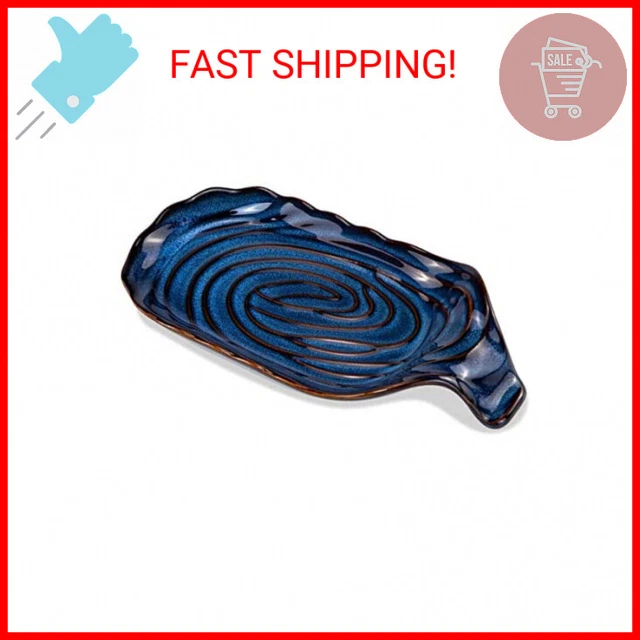 Ceramic Spoon Rest for Stove Top, Eisinly Vintage Blue Porcelain Spoon Holder fo