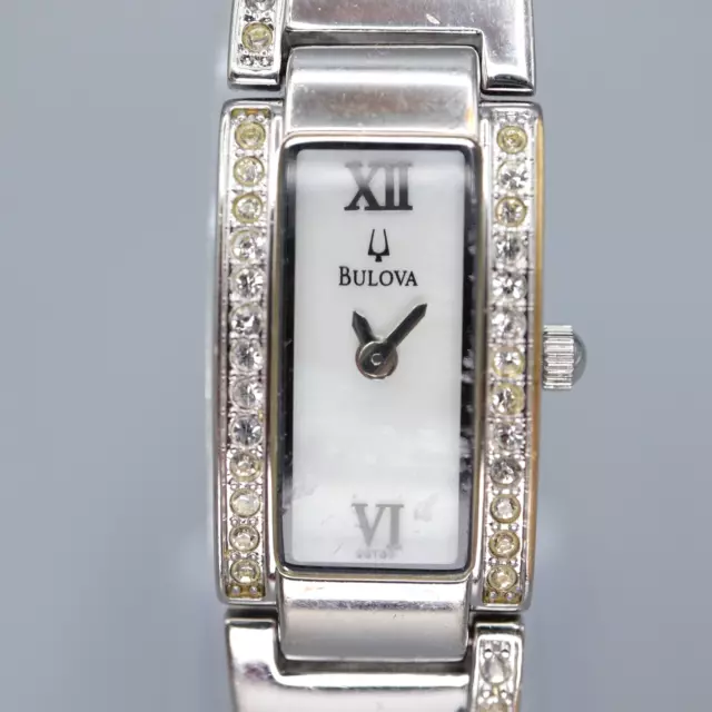 Bulova Womens Watch Silver Tone Crystal Accent Bezel Dress w Fresh Battery