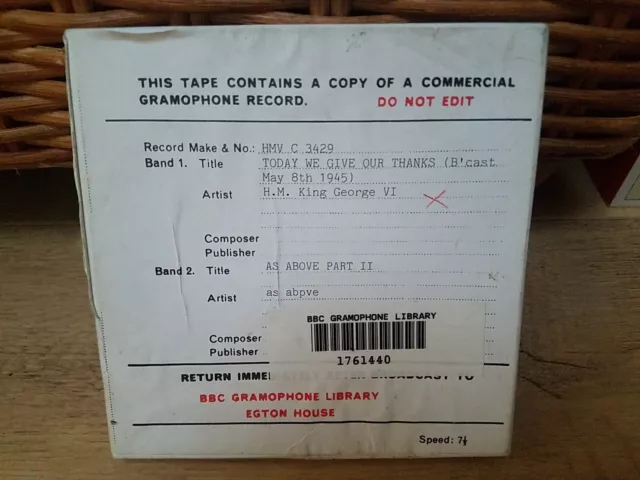 BBC Library King George VI Gramophone Tape May 1945 Today We Give Our Thanks