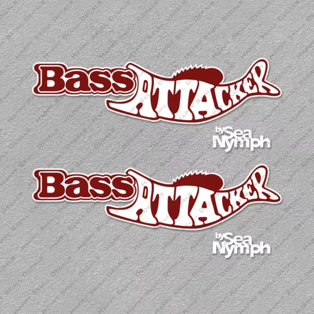 BASS ATTACKER BY SEA NYMPH BOAT LOGO RED DECALS STICKERS Set of 2 20" LONG