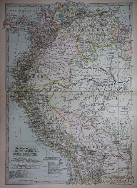Old 1902 Century Atlas Map ~ NORTHWEST SOUTH AMERICA ~ (12x16) -#1140