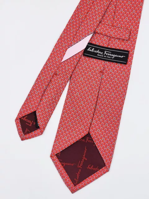 Salvatore Ferragamo Tie Gancini Print Silk Red Necktie Width 3 1/8" 3