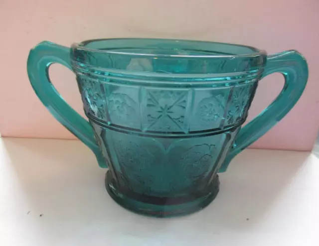 Vintage Jeannette Glass Teal Doric and Pansy Full Size Creamer