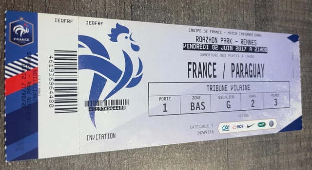 Ticket Match France Vs Paraguay – 2008 à Toulouse – Souvenir Foot