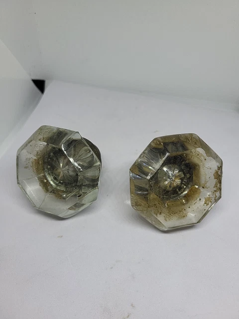 Antique Glass Crystal Unique Inset Door Knobs (2 knobs)