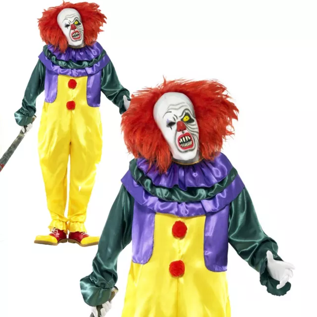 Erwachsene Herren Evil Killer Scary Penny Clown Overall mit Maske 2