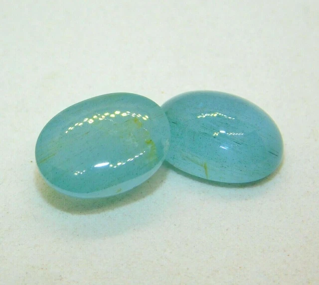 14.30 Carat Natural 13.5x9 mm Oval Pair Milky Santa Maria Aquamarine Cabochon