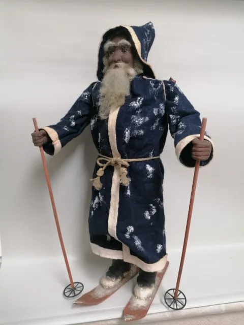 seltener alter großer Weihnachtsmann auf Ski,Santa Claus, Christbaumschmuck