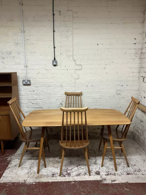 Ercol Windsor No. 382 Blonde Plank Dining Table & 4 X No.369 Goldsmiths Chairs